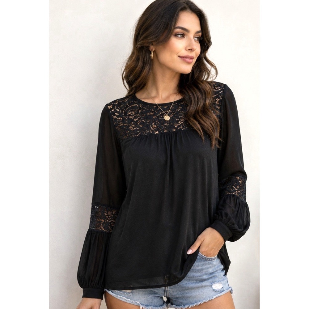 For Love & Lemons Sheer Embroidered Lace Blouse Size M Whimsigoth Grunge Boho